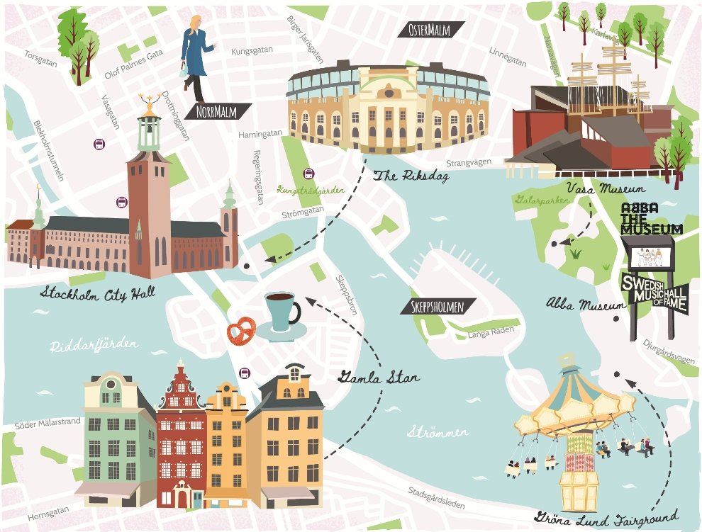 Illustrated map of Stockholm - Bek Cruddace Illustration