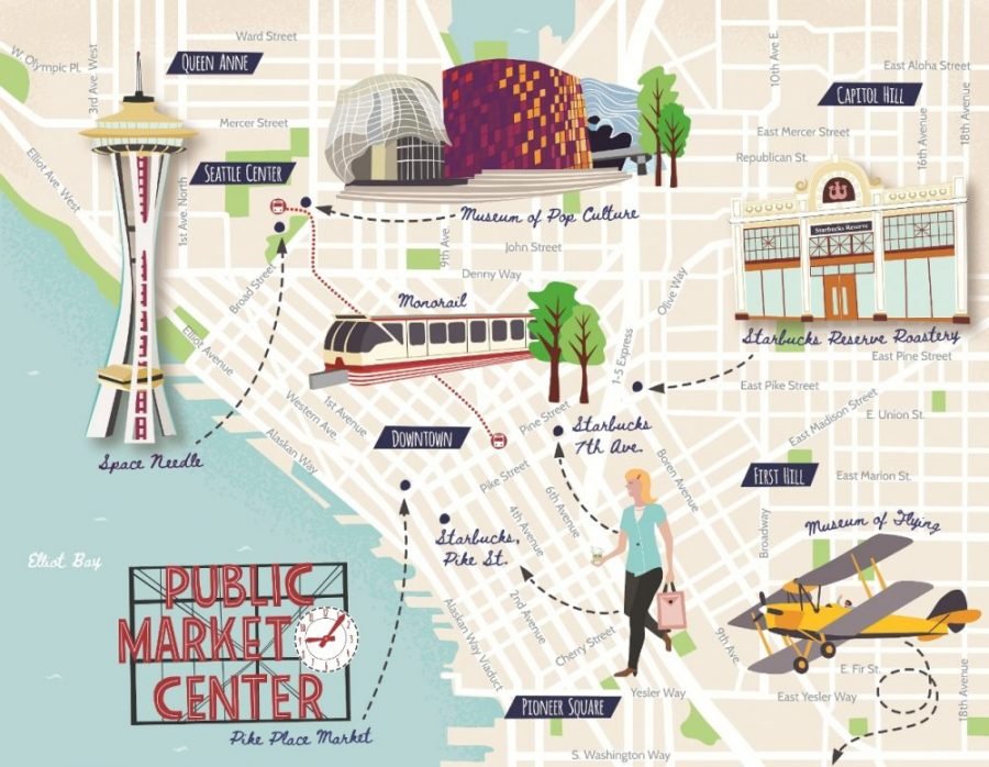 Illustrated map of Seattle Bek Cruddace Illustration