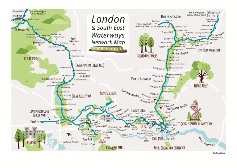 London Waterways Canal Map - Bek Cruddace Illustration